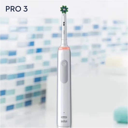 Oral-B Pro 3000 Brosse À Dents Électrique Rechargeable Avec 1 Manche Capteur De Pression Et 1 Brossette Crossaction, Technologie 3D, Élimine Jusqu’À 100 % De Plaque Dentaire