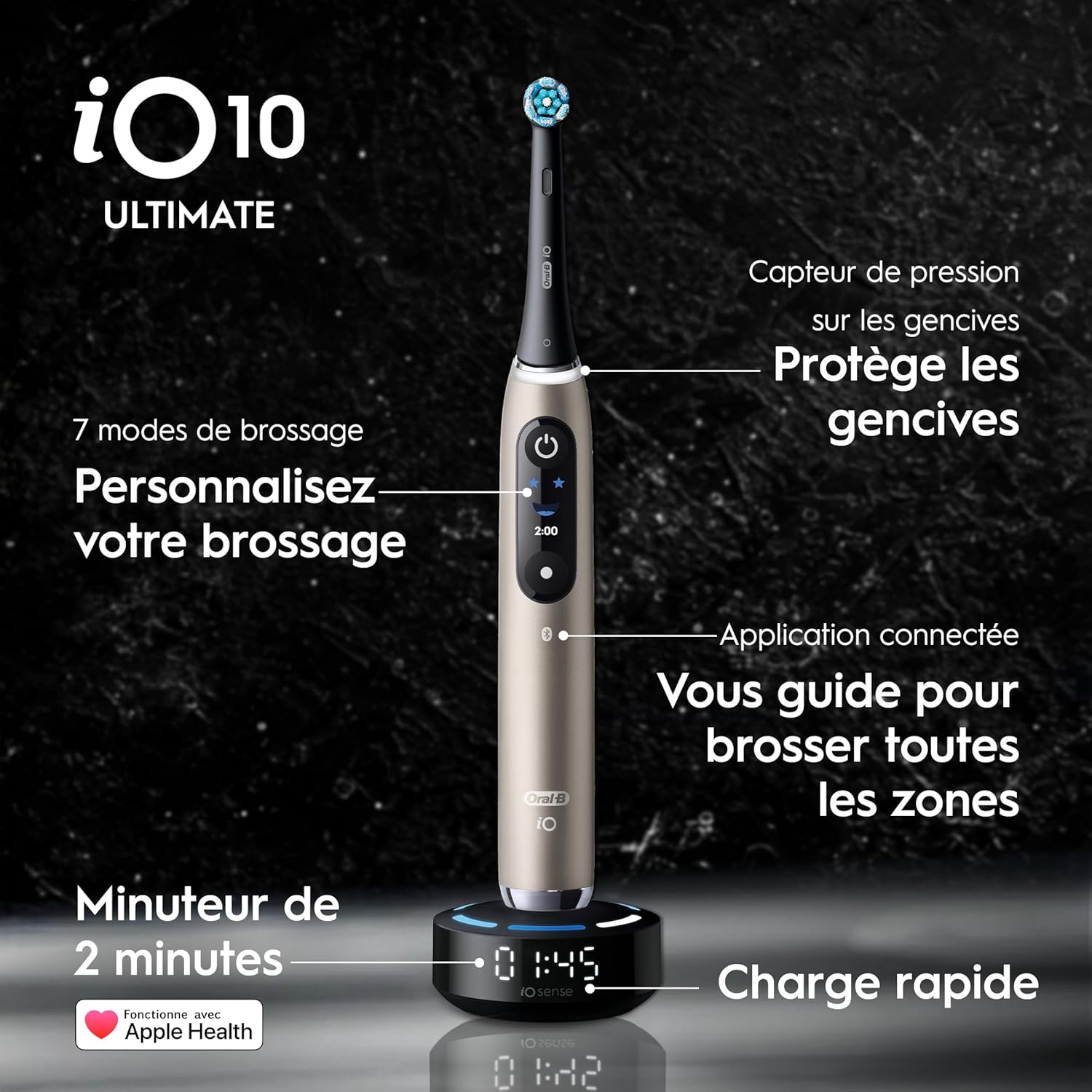 Oral-B Brosse à Dents Electrique iO 10, Brossette de Rechange, Lunar Gold
