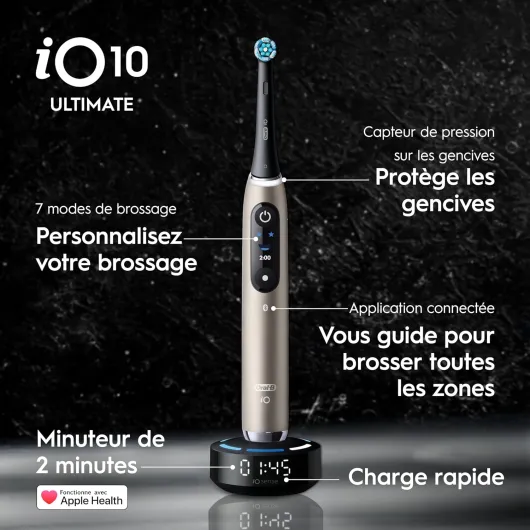 Oral-B Brosse à Dents Electrique iO 10, Brossette de Rechange, Lunar Gold