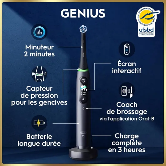 Oral-B Brosses à Dents Electriques iO 9 Duo, 3 Brossettes, Noire et Rose Noir, Rose 1 unité (Lot de 2)