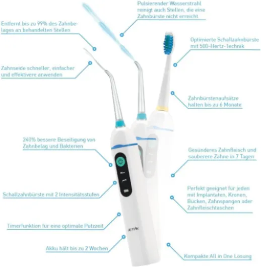 JETPIK Home 3 en 1 Soie Dentaire Électrique/Hydropulseur/Brosse à Dents Sonique pour Maison