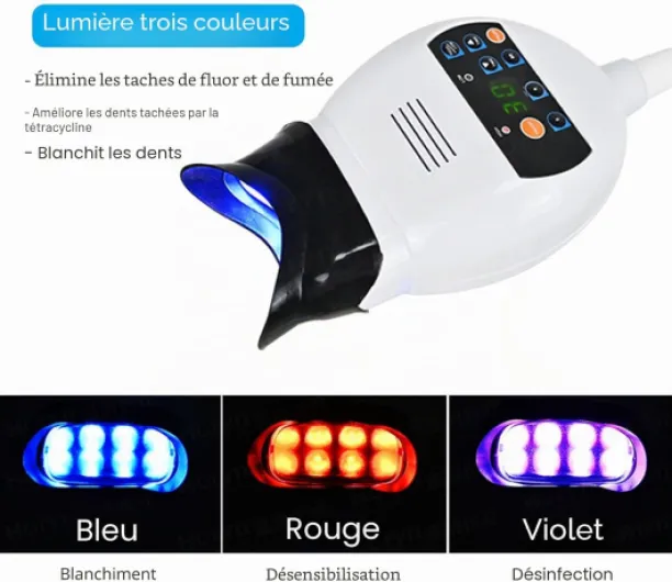 Jcgly Appareil de Blanchiment Dentaire Professionnel avec Lumière LED 3 Couleurs, Lampe Blanchiment Dentaire, Lumière Bleu/Rouge/Violet