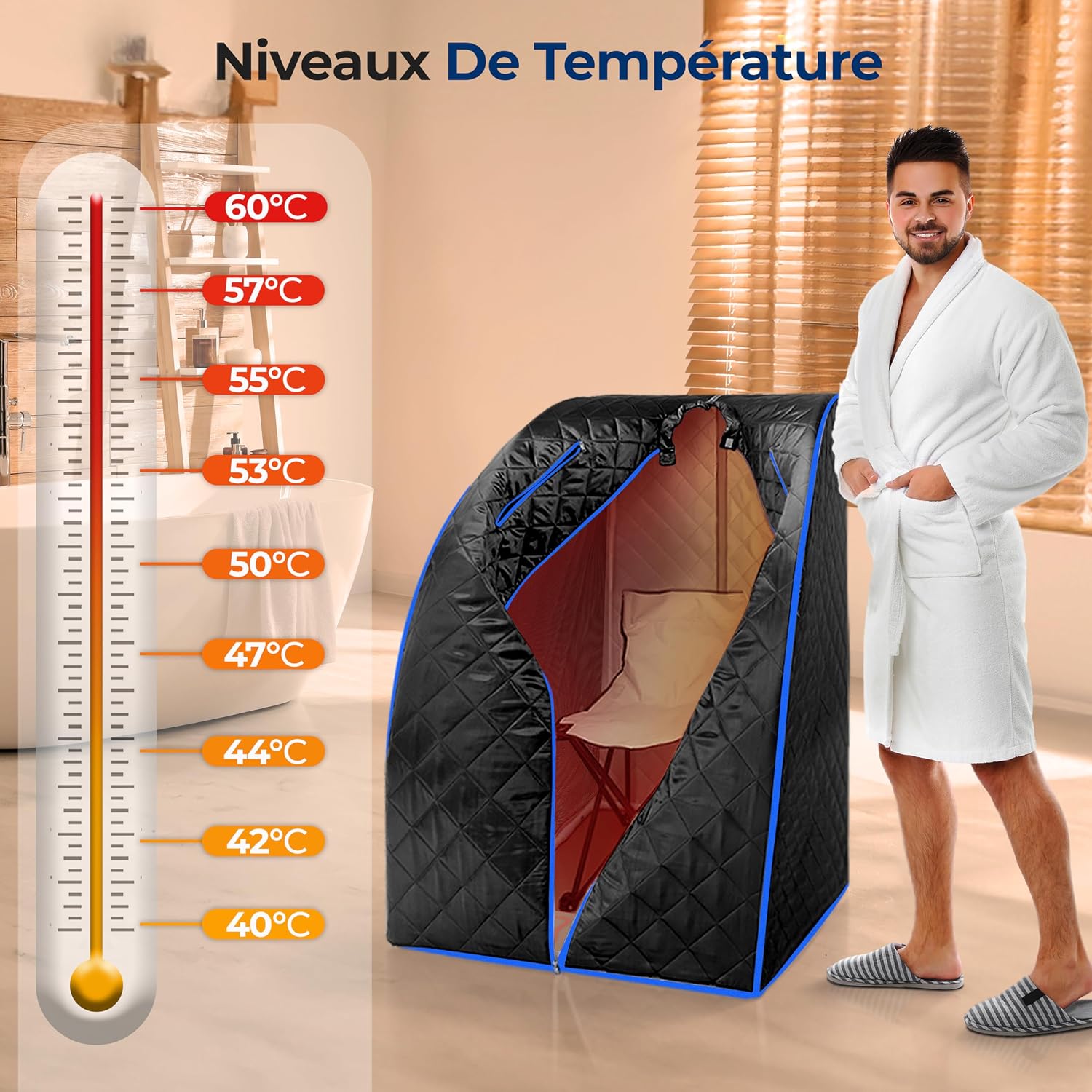Sauna Infrarouge Portable – Tente Chauffante Pliable avec Chaise et Coussin Chauffant – Spa Maison Détox – Perte de Poids – Sauna Vapeur Relaxation NOIR, 102 CM