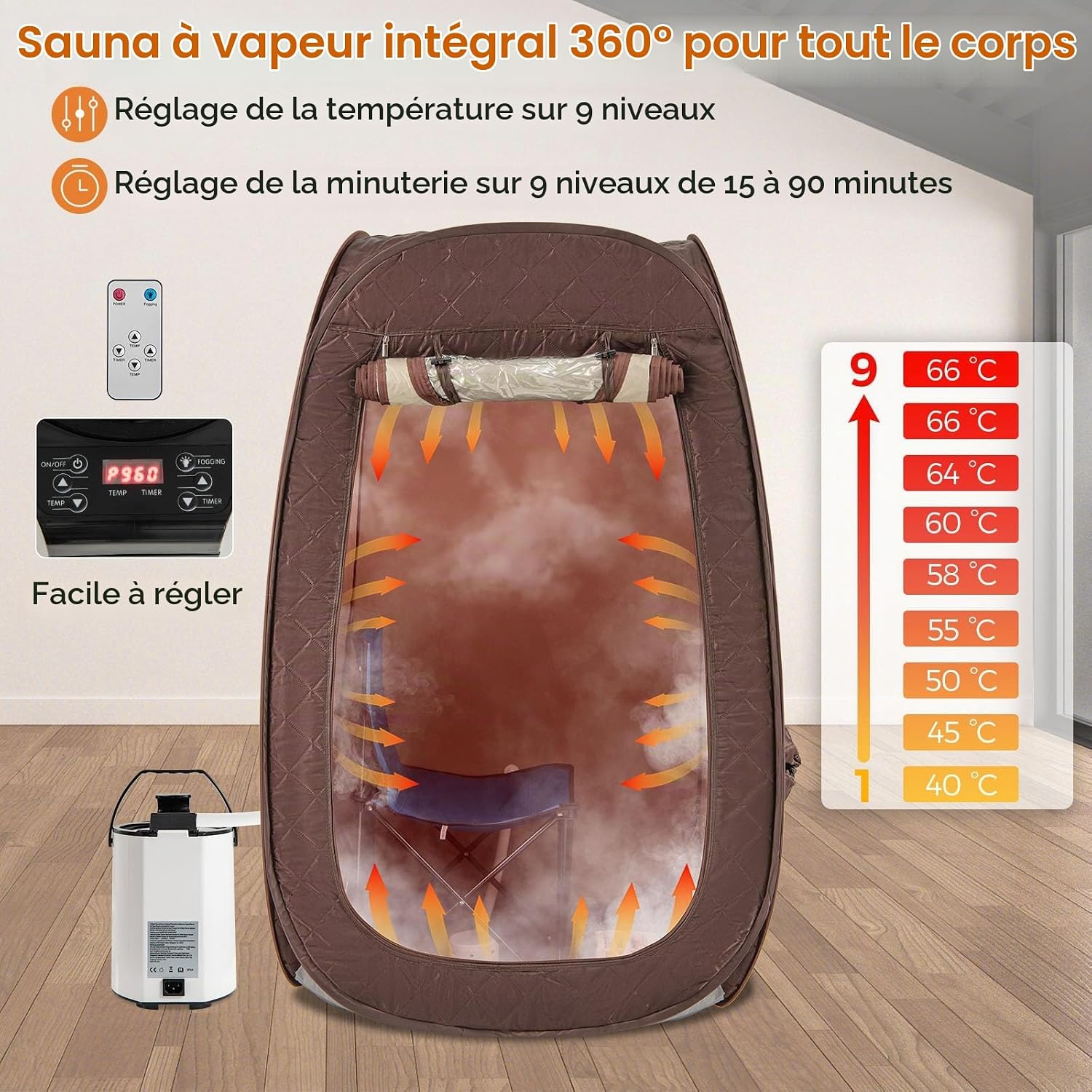 Sauna à Vapeur Portable Chauffante (café)