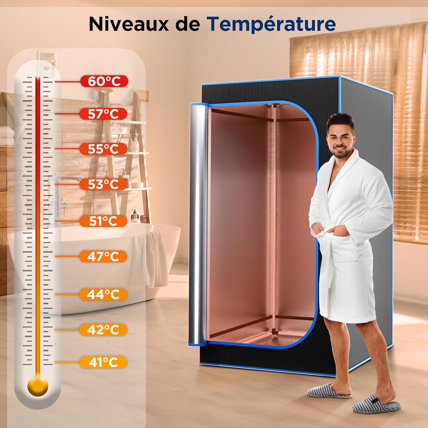 Sauna Infrarouge Portable – Tente Chauffante Pliable avec Chaise Pliante et Coussin Chauffant pour Les Pieds – Spa Maison – Détox – Perte de Poids Noir avec repose-pieds