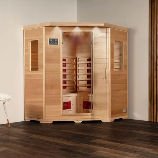 Home Deluxe – Cabine infrarouge REDSUN XXL – 150 x 150 x 190 cm - pour 2-4 personnes, 8 radiateurs céramiques, bois : pruche I Sauna infrarouge, sauna, cabine chauffante, infrarouge