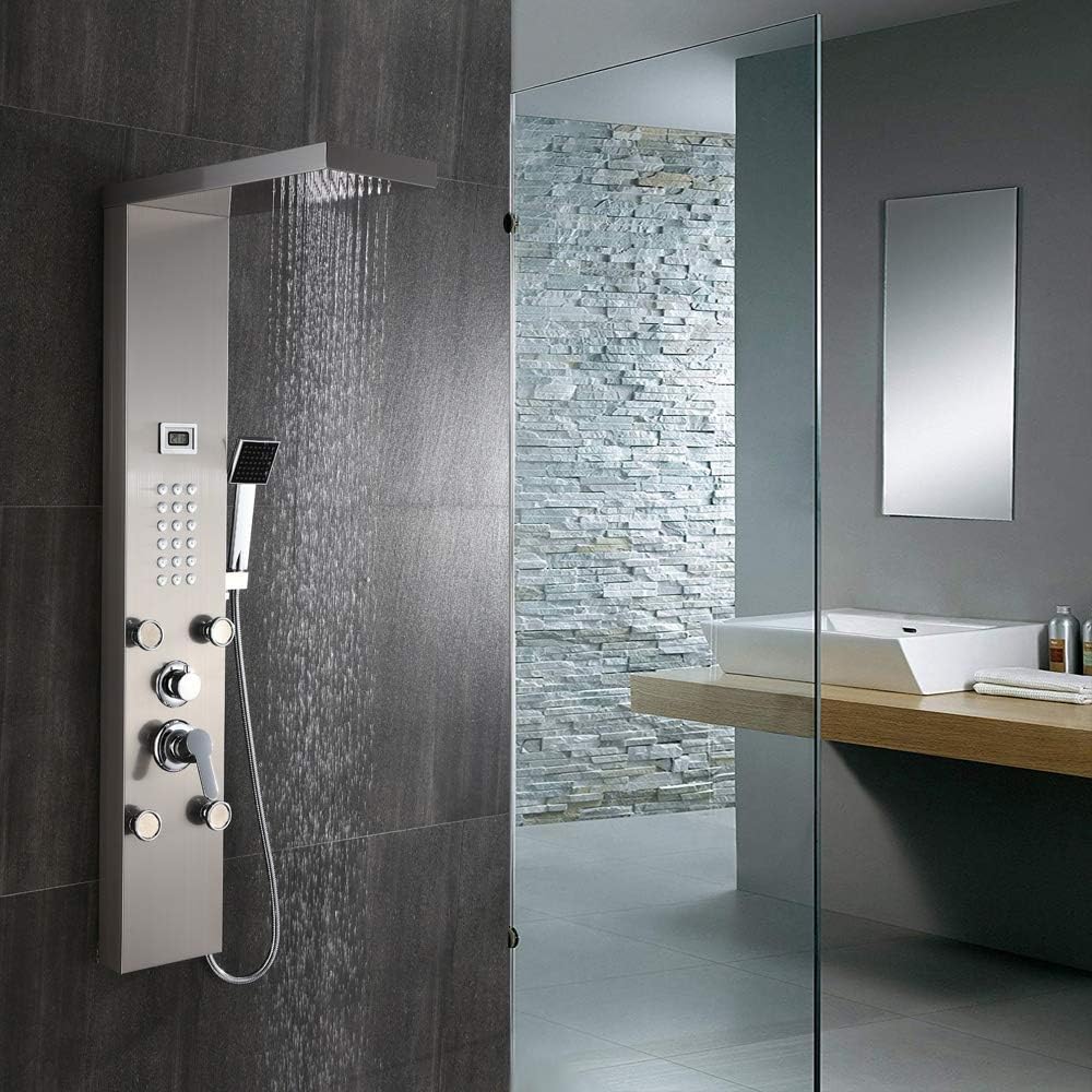Panneau de douche en acier inoxydable avec robinetterie, 3 modes de sortie d'eau, douche complet avec affichage de la température LCD, système de douche, panneau de douche de