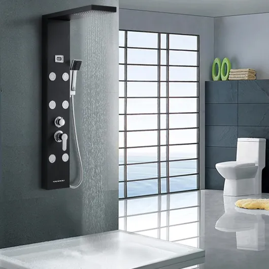 Colonne de Douche Noir, Panneau de Douche Acier Inox Multifonction avec Écran LCD, Colonne de Douche Hydromassante avec Mitigeur et Buses Massants Noir 1