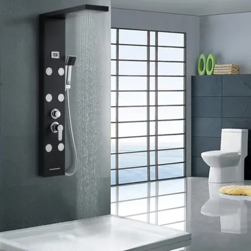 Test Auralum Colonne de Douche Noir : une colonne hydromassante complète à prix raisonnable