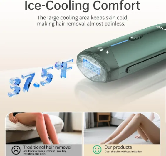 Ice Cooling IPL Appareil d'épilation pour un usage domestique, machine d'épilation laser, épilateur indolore pour femme et homme, 3 niveaux d'énergie et 2 modes, utilisation du visage et Vert