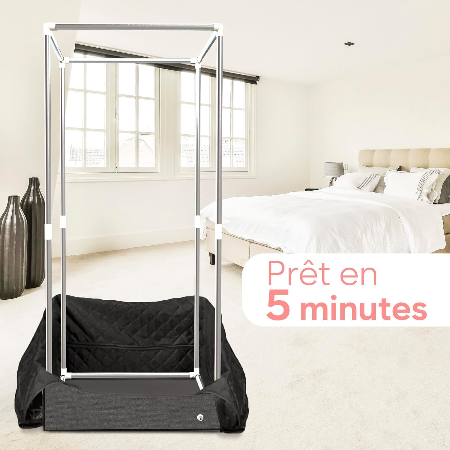 Sauna Portable - Tente pour Spa + Sauna Vapeur 2.6L 1000W + Chaise + Télécommande + Masseur pour Les Pieds & Tapis antidérapant - Nylon Noir Nylon noir.