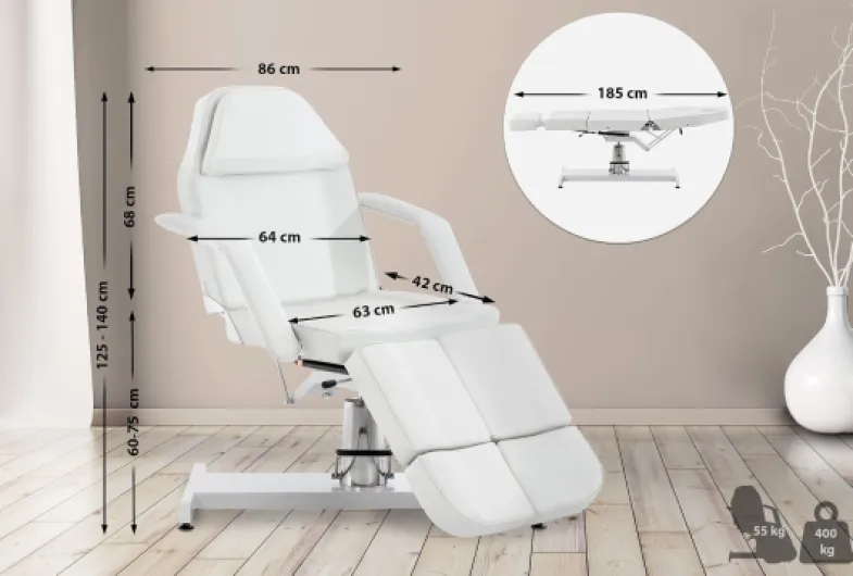 Fauteuil De Massage Hydraulique Split V2 en Similicuir I Hauteur Réglable en Continue Accoudoirs Réglables Chaise Cosmétique Multifonction, Couleur:Blanc