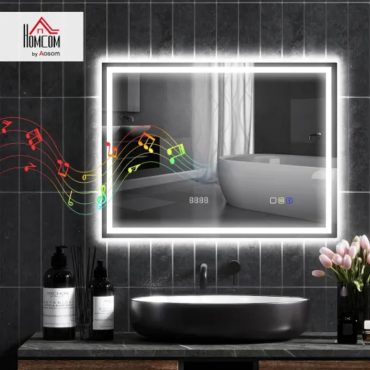 Miroir Salle de Bain Bluetooth avec Éclairage LED 60 x 80 cm Argent 80L x 60l cm