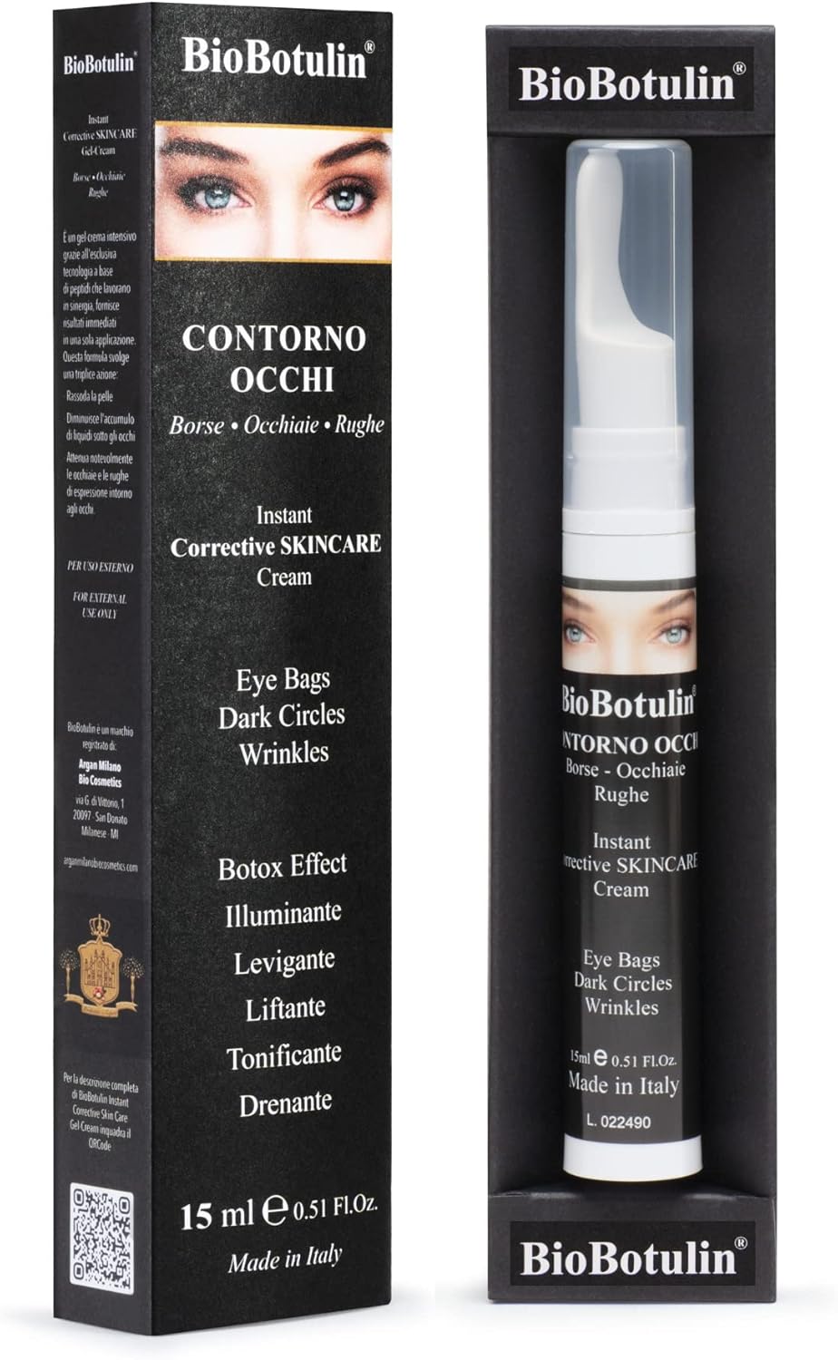 BioBotulin Gel Eye Cream - 15 ml - Élimine les poches, les cernes et les rides - Traitement instantané des poches pour les yeux pour hommes et femmes - La crème anti-âge la plus efficace pour les yeux