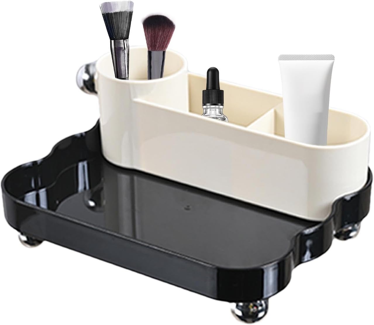 Vitrines cosmétiques - Boîte de rangement robuste multicouche pour maquillage – Design innovant fendu organisateur de soins de la peau garde-corps surélevé pour une protection améliorée Noir