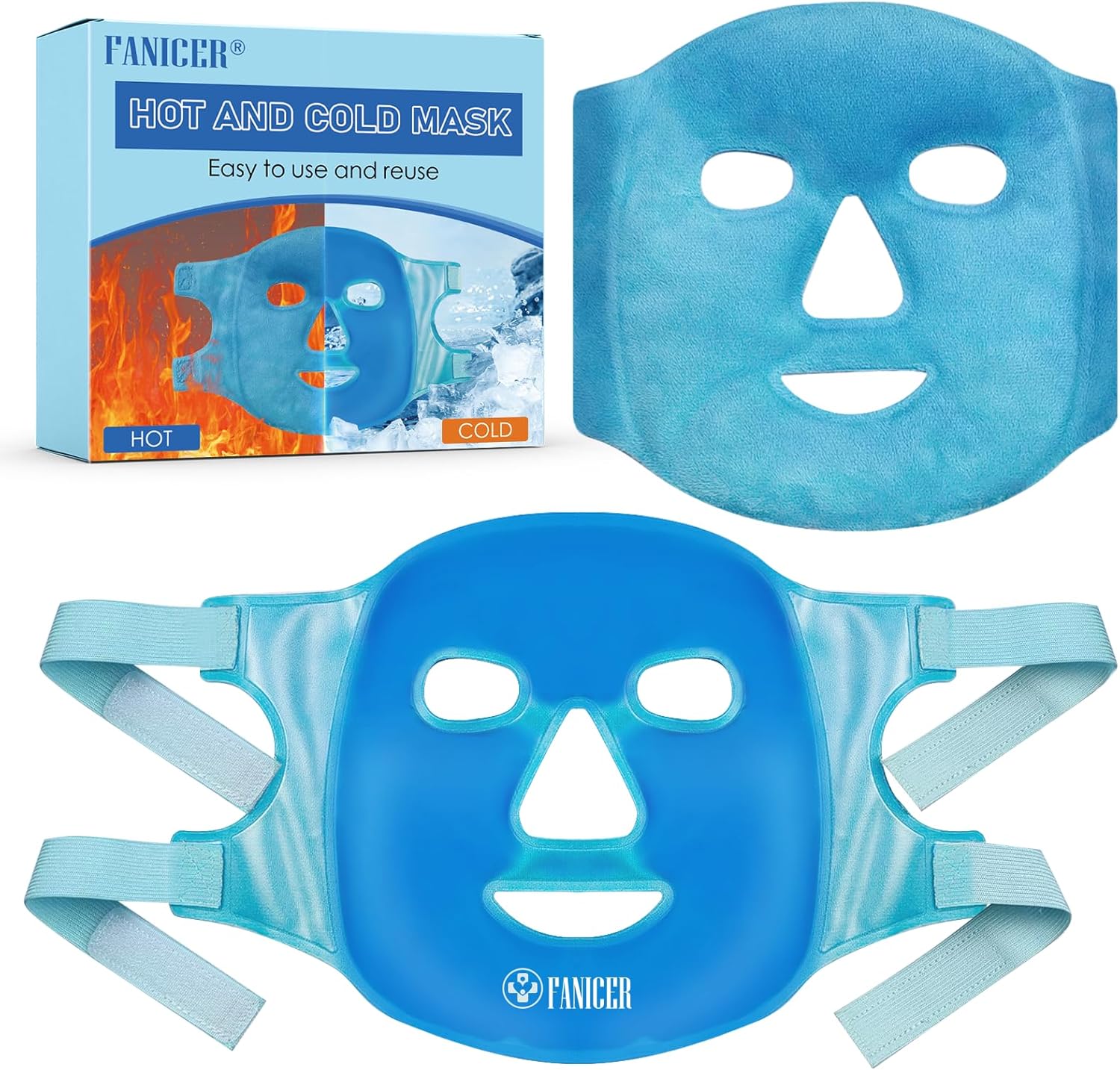 Masque rafraîchissant pour le visage,Masque Froid Visage en Gel,Masque Rafraîchissant, Compresse Chaude Et Froide Pour le Visage pour Soulager Stress,Peut être utilisé des deux côtés Réutilisabl Bleu