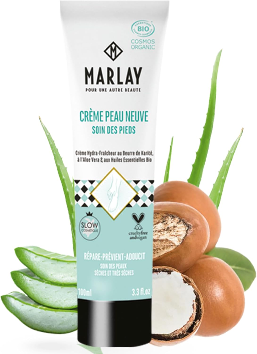 Cosmetics - Crème Peau Neuve 100 ml - Crème Pieds Secs & Abimés - Hydratante & Anti-transpirante - 99% Origine Naturelle - Prévient Callosités & Cuticules - Fabriquée en France