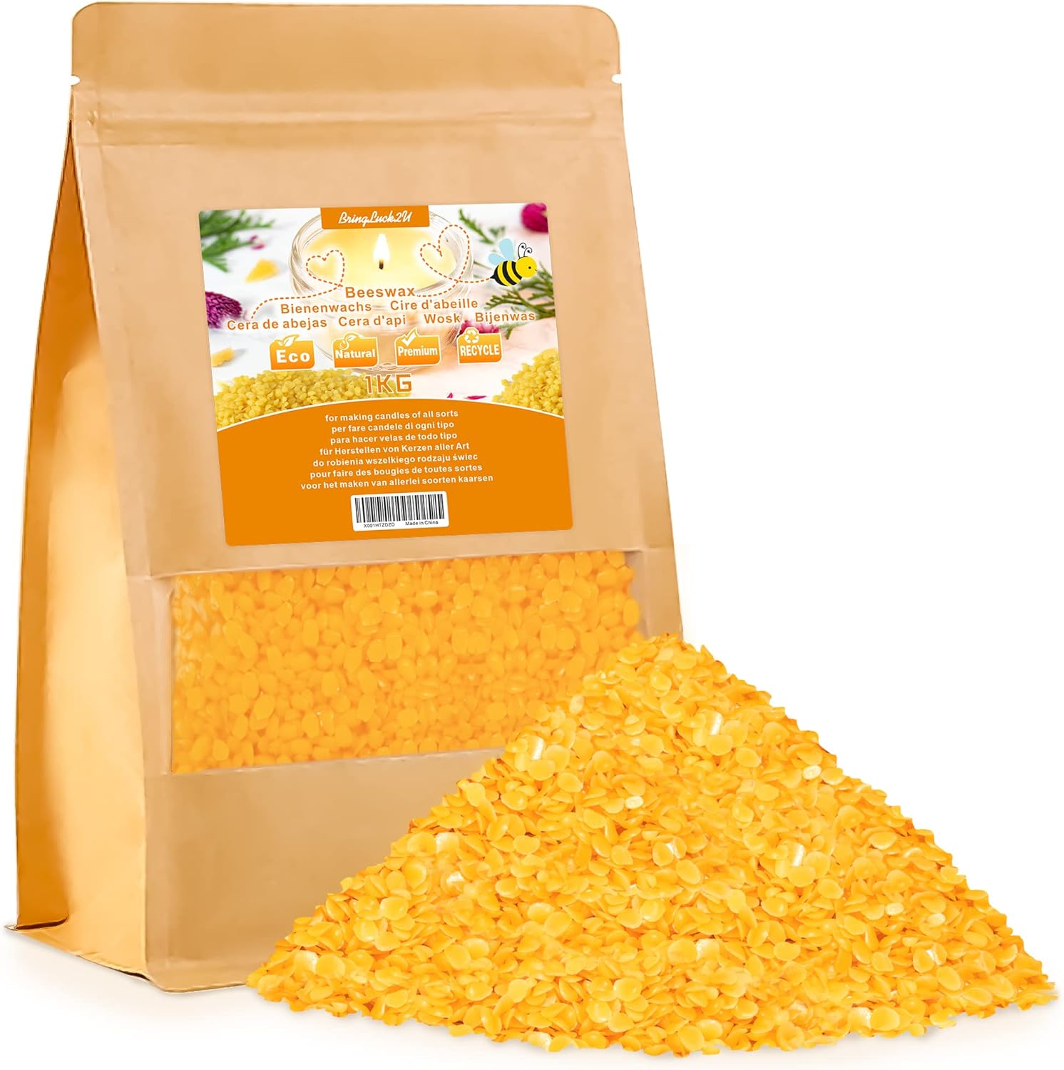 Pastilles de Cire d'abeille, 1 kg, idéale pour Les cosmétiques naturels, Les lingettes en comme Cire de Bougie, Emballage Durable, Jaune 1000g