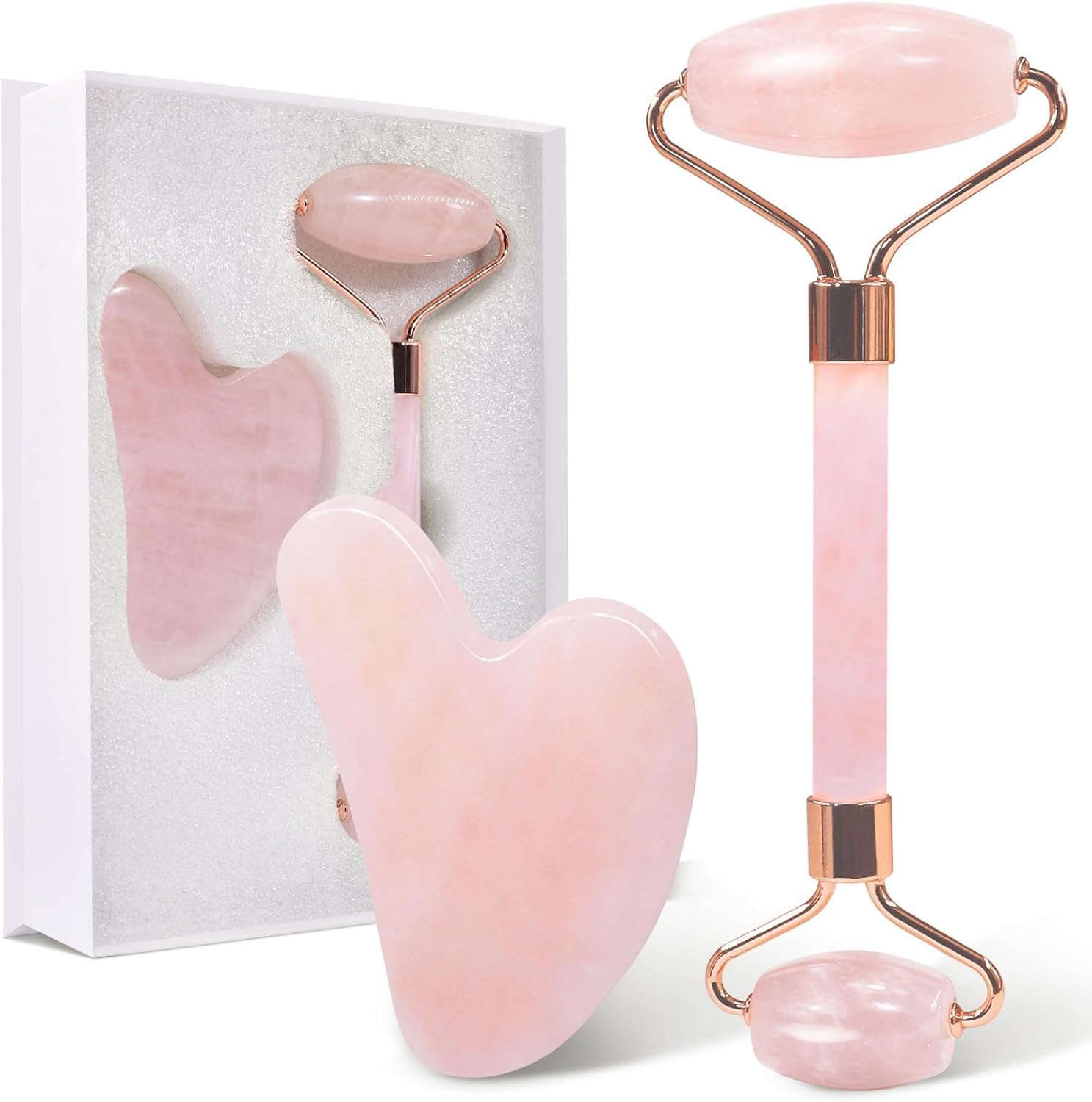 Gua Sha Quartz Rose Corps, Guasha Pour Visage, Rouleaux de Massage pour le Visage, Pierre Gua Sha pour le Visage Anti-âge Anti-rides