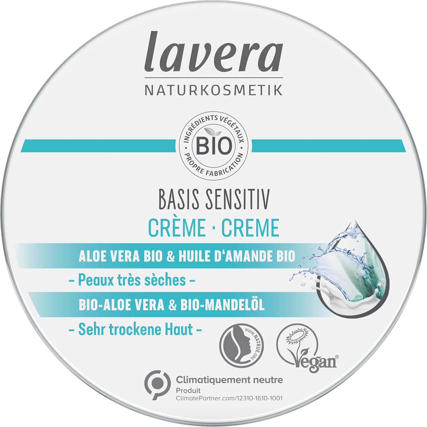 Basis sensitiv Crème - Cosmétiques naturels - vegan - Aloe Vera bio & Huile d’amande bio - certifié - 150ml