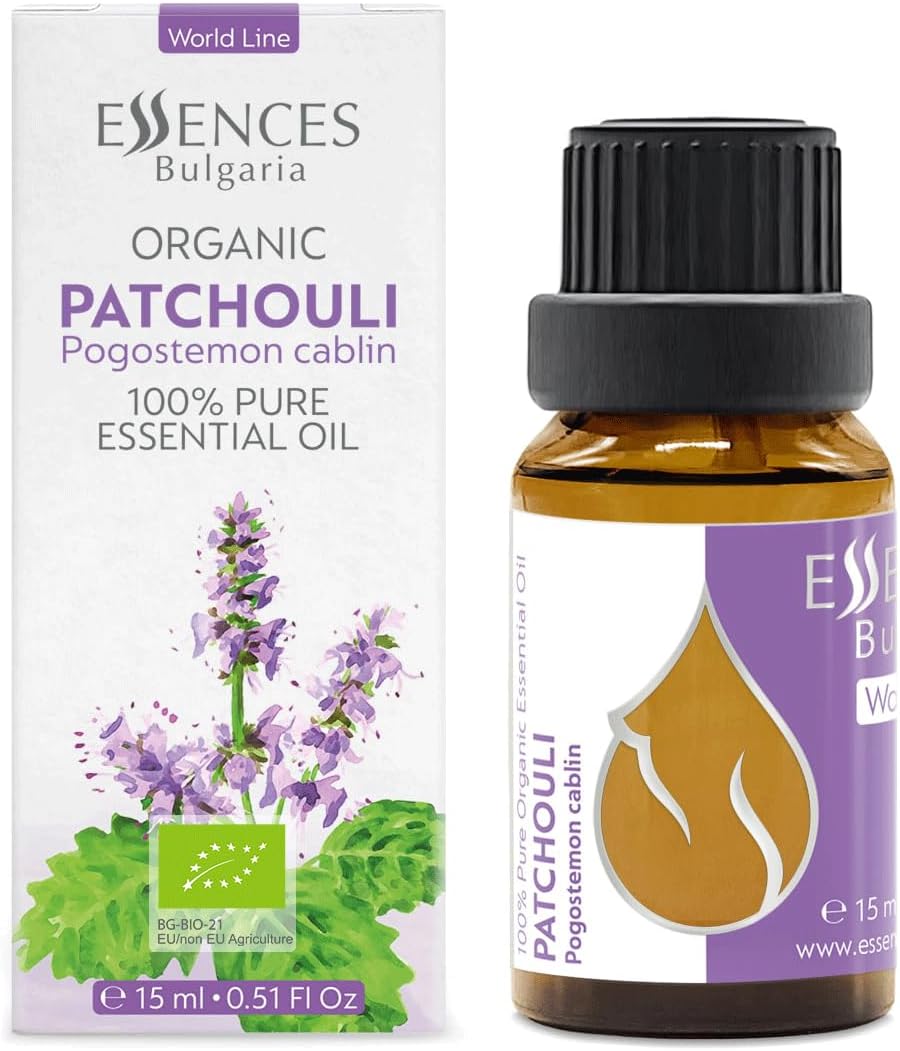 Huile Essentielle de Patchouli Bio 15ml - Pogostemon cablin - 100% Pur et Naturel - Non Dilué - Qualité Thérapeutique - Aromathérapie - Cosmétiques - Sans cruauté - Non-OGM Patchouli 15 ml (Lot de 1)