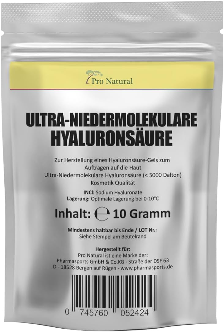 Pro Natural Acide hyaluronique 10G en poudre pour la fabrication de produits cosmétiques en gel d'acide hyaluronique