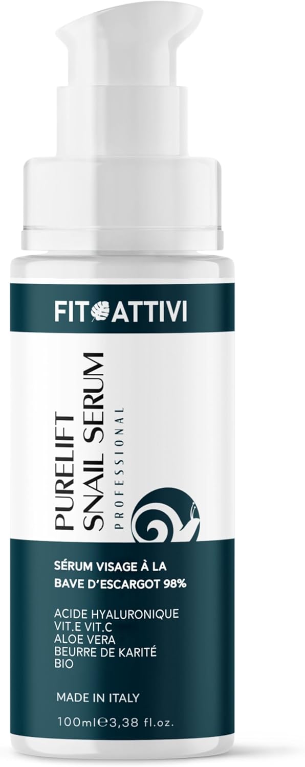 Serum Visage Hydratant Bave d'Escargot 98% - Anti-Rides Puissant, Avec Acide Hyaluronique, Vitamine E, Vitamine C, Aloe Vera Régénérant - Skincare pour Femmes et Hommes 100 ML - FITOATTIVI