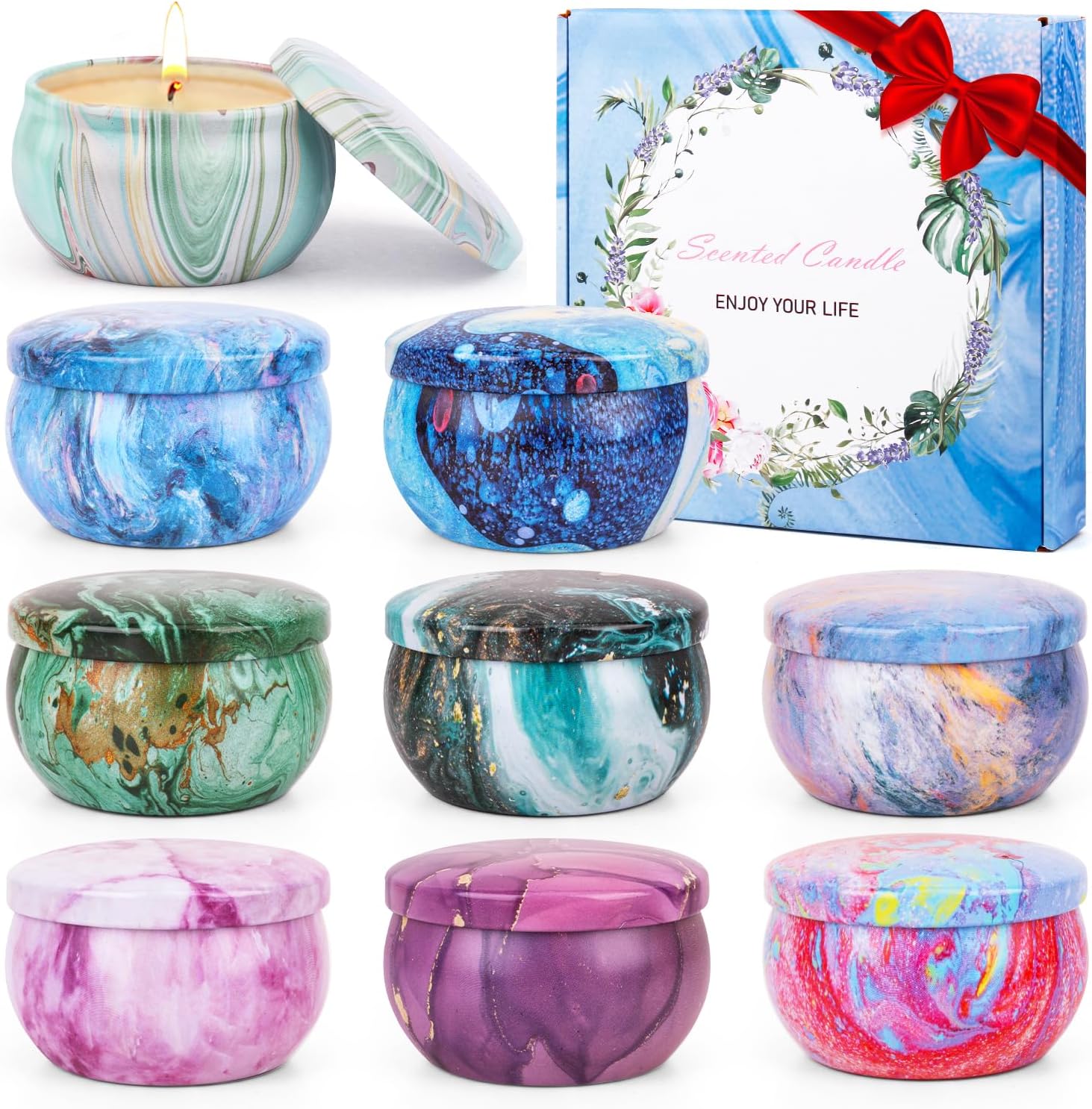 Lot de 9 bougies parfumées, cadeau femme bougie - 100% cire de soja - Portable - Cadeau pour soulager le stress - Pour anniversaire, fête des mères, Noël - Pour la famille, les femmes