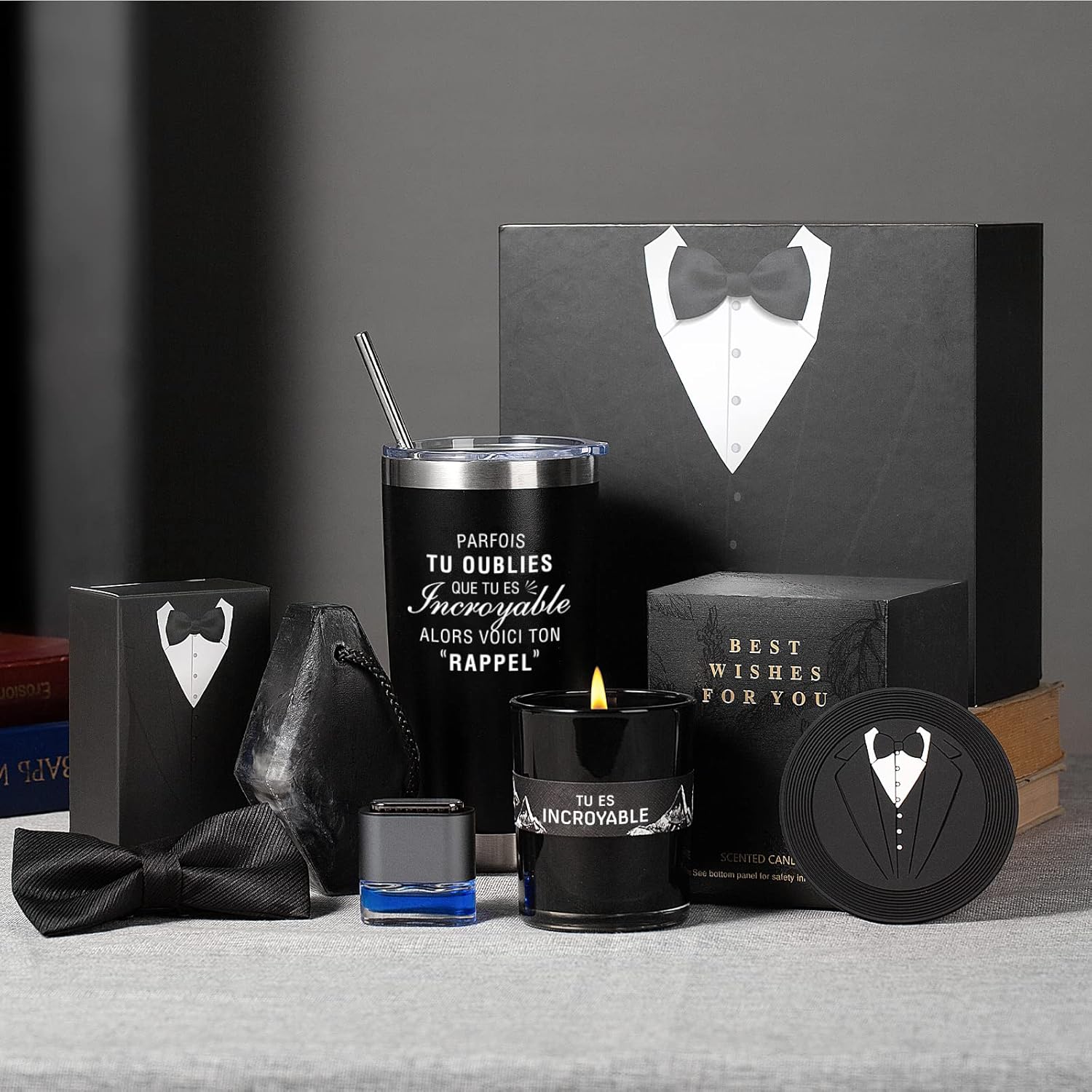 Coffret Cadeau pour Homme de Luxe avec Bougie Parfumée,Tasse,Cadeaux de Saint Valentin/Fête des Pères/Anniversaire/d'anniversaire/Retraite,Cadeau Merci pour Papa,Mari,Petit ami,Frère,Ami,Collègue