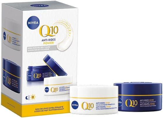 Coffret Visage Q10 Power (1x1pce), Soins visage anti-rides, Routine crème hydratante visage Booster de collagène, Crème jour FPS15 + crème nuit raffermissante au Q10 Pur & Acide Hyaluronique