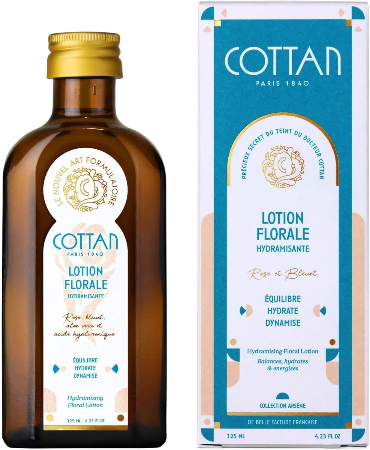 Lotion Florale COTTAN 1840 - Eau de rose et de bleuet - Made in France, naturelle et végane - Hydrolat à Acide Hyaluronique et Aloe Vera - Équilibre, hydrate et dynamise - Soin tonique visage