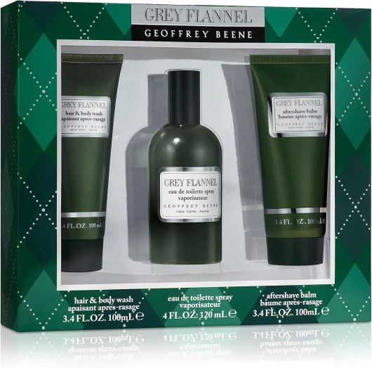 , Coffret Trio Grey Flannel Eau de Toilette Vaporisateur pour Homme, Après-Rasage, Gel Douche, Senteur Boisée et Orientale, Parfum Chypré Vert Unique