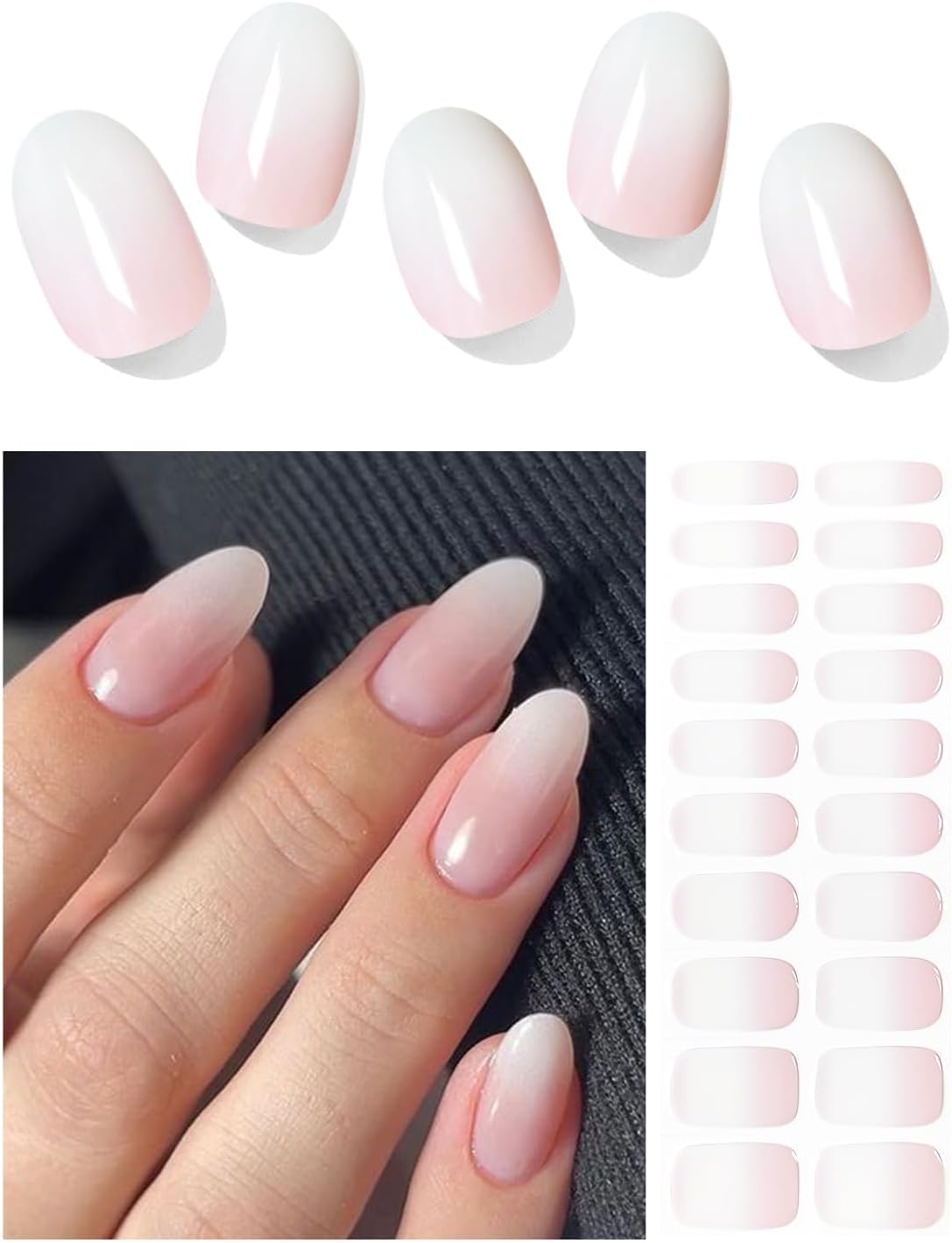Wahrshei Vernis Autocollant UV - Rose Dégradé Autocollant Ongle Gel UV - 20pcs Film pour Ongles Autoadhésif - Gel Nail Stickers, Autocollants et Pochoirs Pour Nail Art