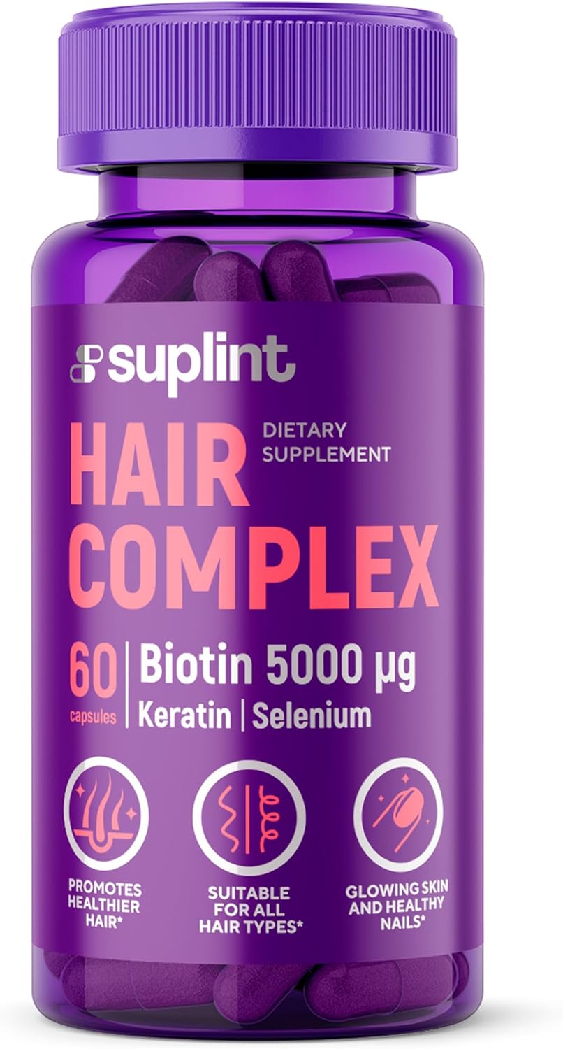 Vitamines Cheveux avec Biotine 5000 µg – Complexe Croissance et Renforcement des Cheveux – Avec Kératine, Zinc, Sélénium – Vitamines A, C, D, E, B12 – Pour Peau, Ongles – 60 Gélules