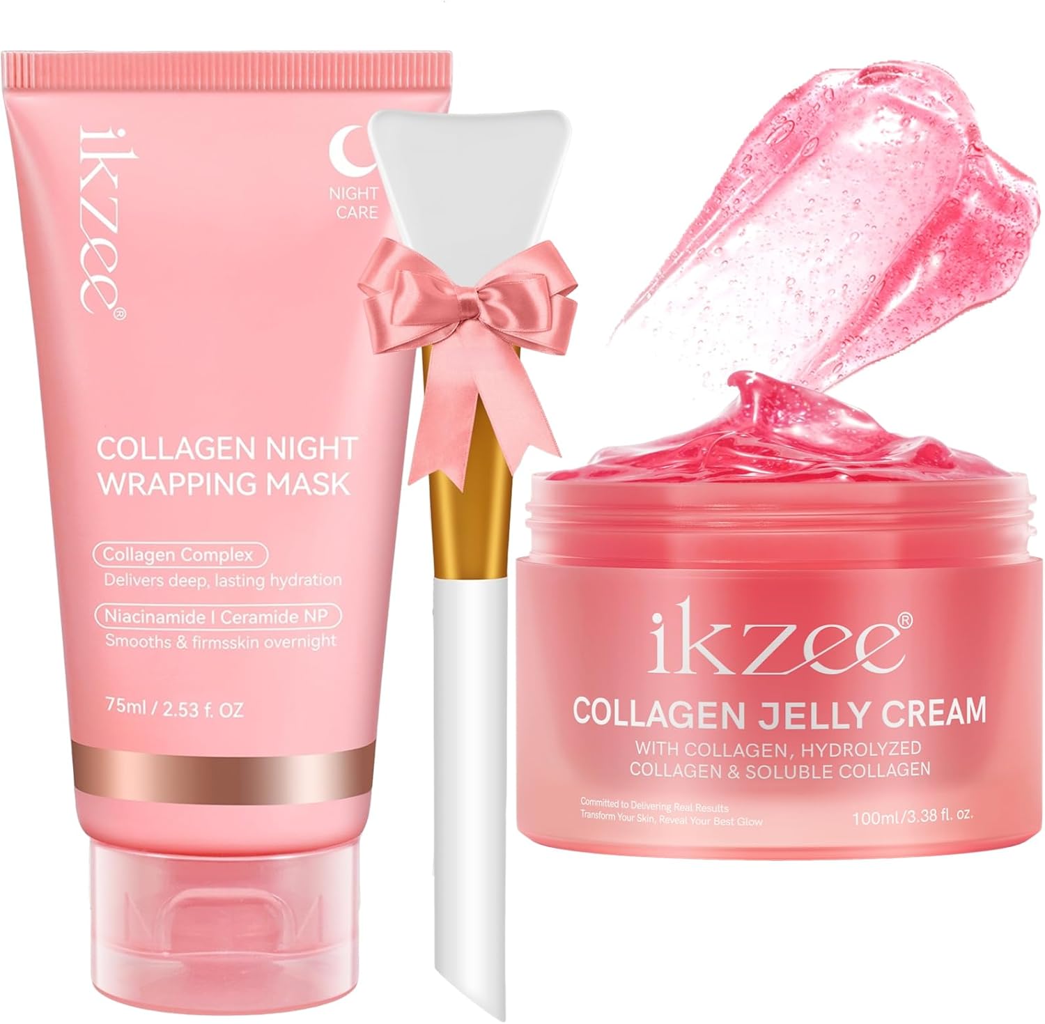 Masque de Nuit au Collagène & Collagen Jelly Cream - Hydrate la Peau et Donne un éclat de 24 Heures - Soins Coréens (2 Pièces) (2 Pack)