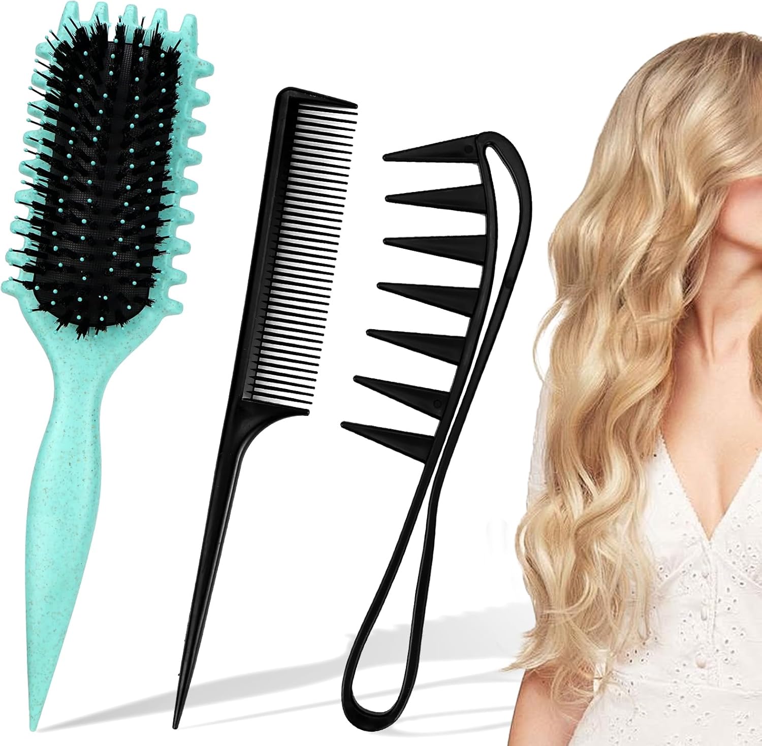 Brosse à Cheveux Démêlante Brosse de Définition des Bouclés pour Démêler Peigner Façonner et Définir des Boucles Bounce Curl Brush Hair Brush pour homme et femme Vert