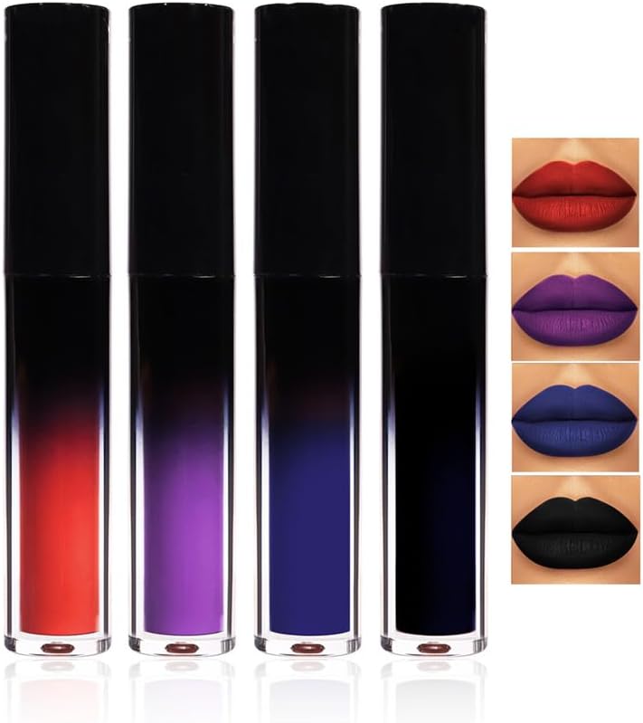 Rouge à Lèvres Gothique Mat, Cosplayvampire Lipstick Mouth, 4 Couleurs Matte Liquid Lipstick Nude Set, Rose Tear Off Lip Glaze Finish, Lipsticks For Women Long Lasting (C)