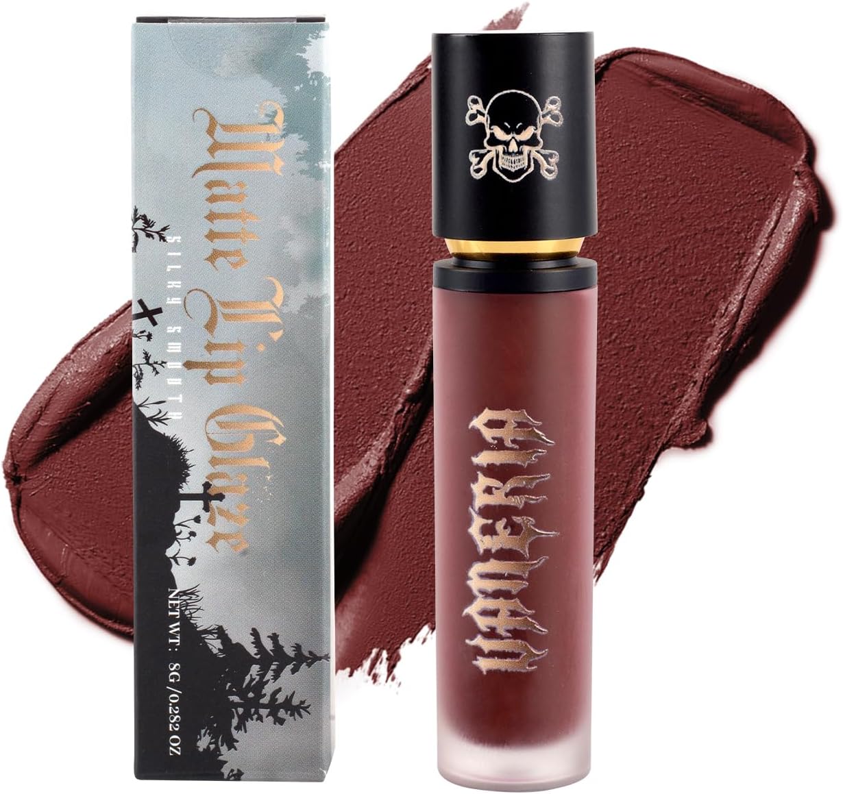 Brillant à lèvres liquide noir mat,Collection noire glaçage à lèvres gothique,Glace à lèvres Pourpre hydratante de longue durée,Convient pour Halloween et le maquillage gothique.(8g,0.28 Oz)