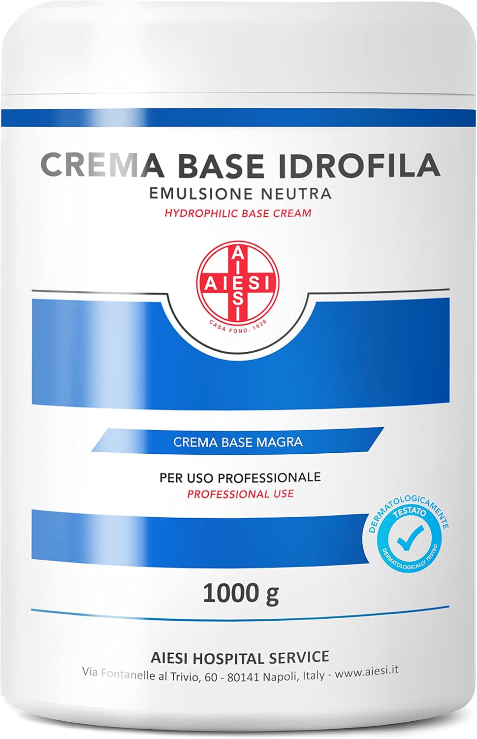 AIESI® Crème de Base hydrophile pure émulsion neutre maigre (Flacon de 1 kg), Idéal pour une utilisation pharmaceutique, cosmétique et dermatologique, Made in Italy