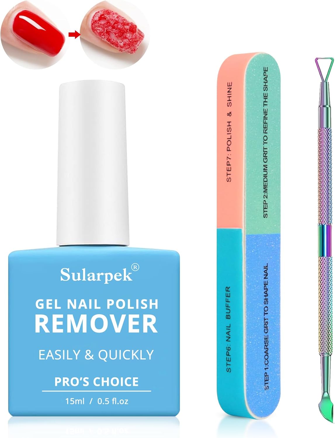 15 ml Dissolvant Vernis, Dissolvant Vernis Semi Permanent, Dissolvants Semi Permanent, Gel Remover, Avec Limes à Ongles et Grattoir à Cuticules, Retrait Facile et Rapide du Vernis à Ongles