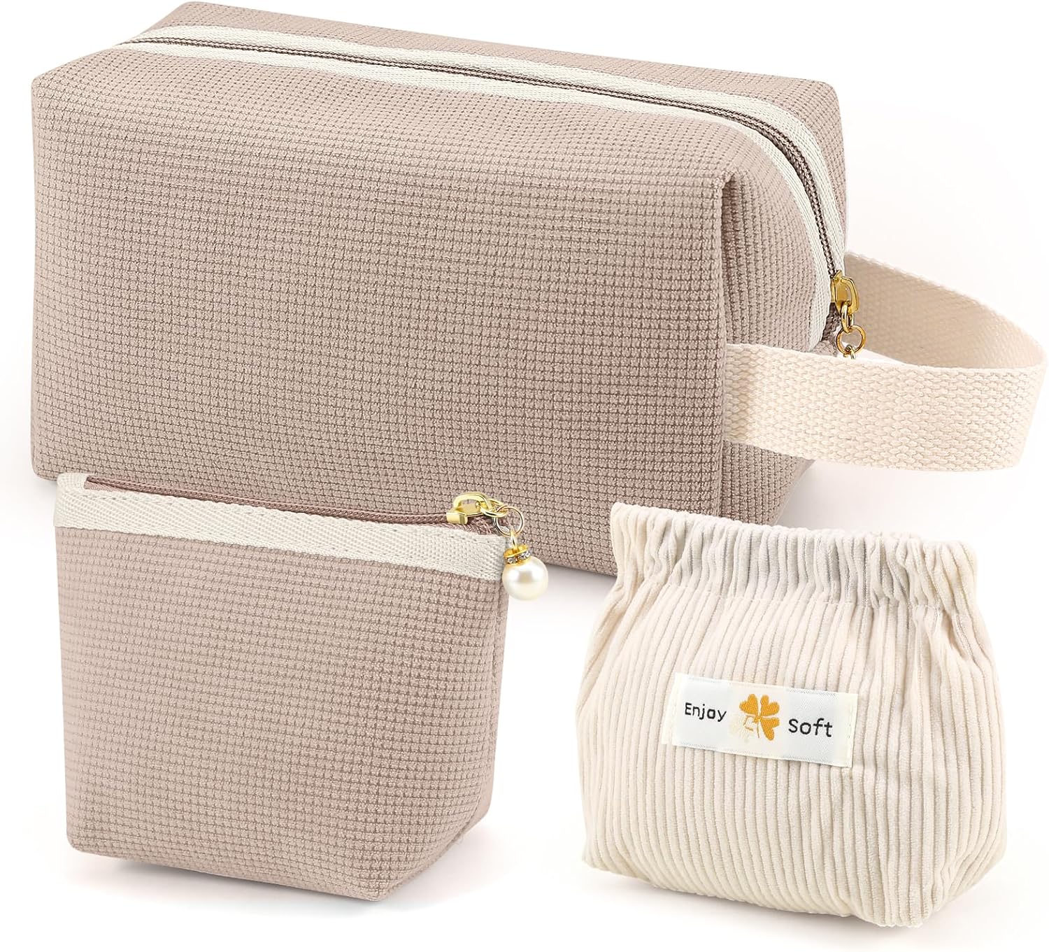 Boobeen Sac de Maquillage en Velours pour Porte-Monnaie Voyage, 3 PCS Portable Cosmétique Bag Organizer for Women and Girls, Large and Small Makeup Storage Pouch