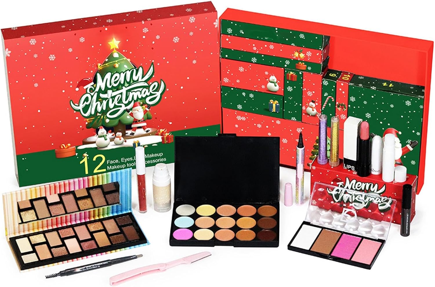 Calendrier De L'Avent Beauté 2024 - Coffret Cadeau Cosmétique Beauté 12 Jours Pour Femmes Et Filles, Kit Maquillage Calendrier De L'Avent, Cadeaux Surprises Maquillage & Beauté Pour Les Fêtes De Noël