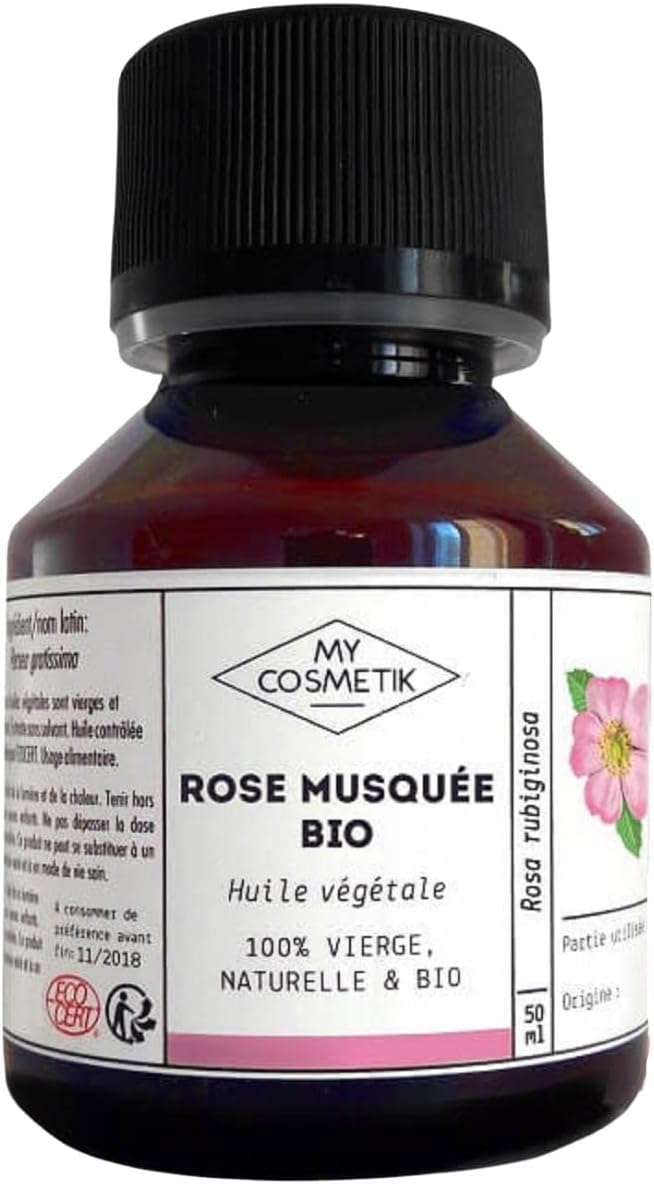 Huile végétale de Rose Musquée - Cosmétique Biologique - 100% pure et naturelle - Fabriqué en France - Réparatrice et cicatrisante - 10 ml Rose 10 ml (Lot de 1)