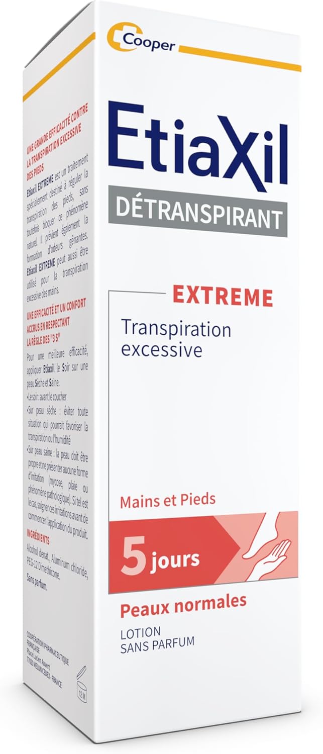 Déodorant Détranspirant - Traitement Transpiration Excessive - Pieds et Mains - EXTREME Peaux Normales - Efficacité 5 jours - 100 ml