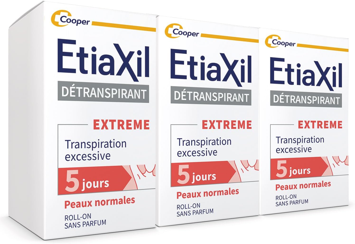 Déodorant Détranspirant - Traitement Transpiration Excessive - Aisselles - EXTREME Peaux Normales - Efficacité 5 jours - 15 ml - lot de 3