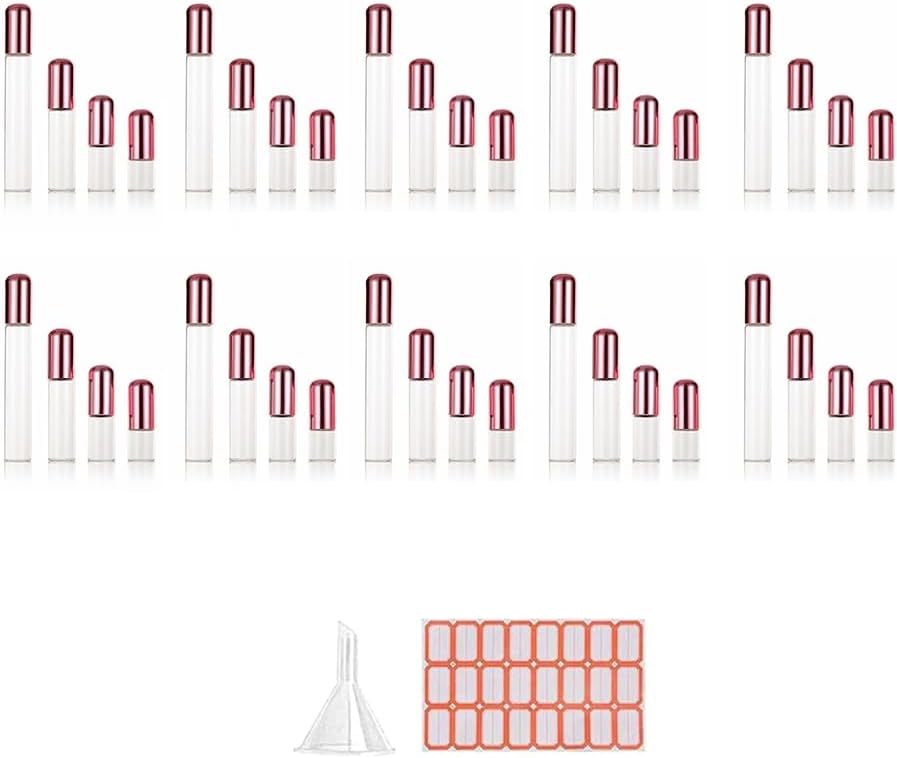 Lanko 40 Pièces 2ML 3Ml 5ML 10Ml Bouteille à Bille Emballage Cosmétique Bouteilles de Parfum Récipient Liquide Bouteille à Bille pour Voyage Installation Facile