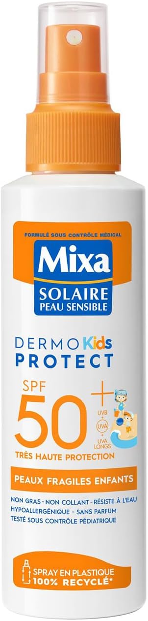 Solaire Peau Sensible - Spray Solaire Très Haute Protection SPF50+ UVA, UVA longs, UVB - Peaux Fragiles Enfants - Résistant à l'Eau - Anti-sable - Hypoallergénique, Sans Parfum - 150ml