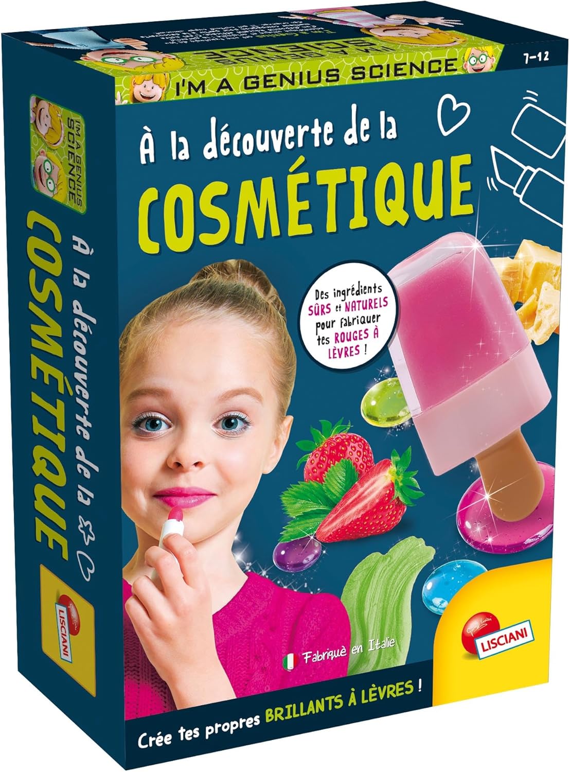 Lisciani - I'M A GENIUS - À la Découverte de la Cosmétique pour Enfants dès 7 Ans - Kit Beauté DIY Enfants - Création de Brillants à Lèvres Parfumés - Ingrédients Naturels - Fabriqué En Italie