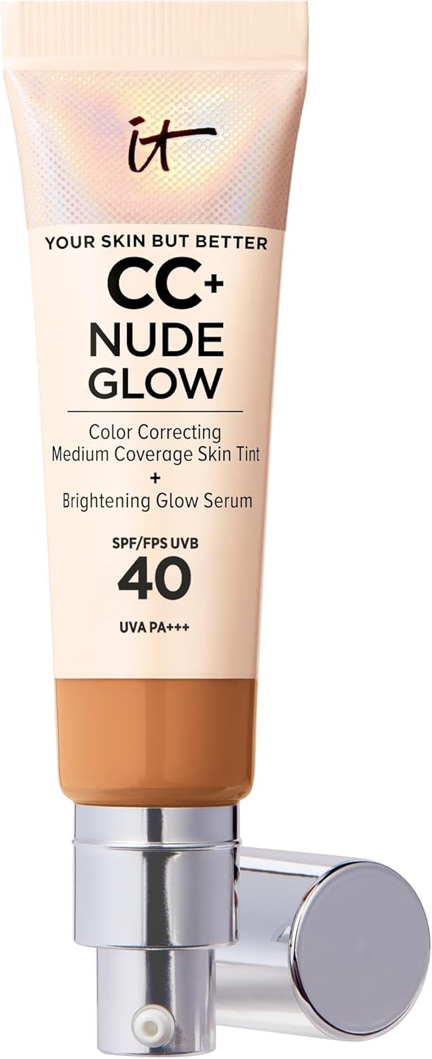IT Cosmetics, Crème CC+ Nude Glow Your Skin But Better, Couvrance Moyenne, SPF40, Enrichi en Peptides, Collagène & Vitamines, Fini Naturel & Lumineux, 32 ml