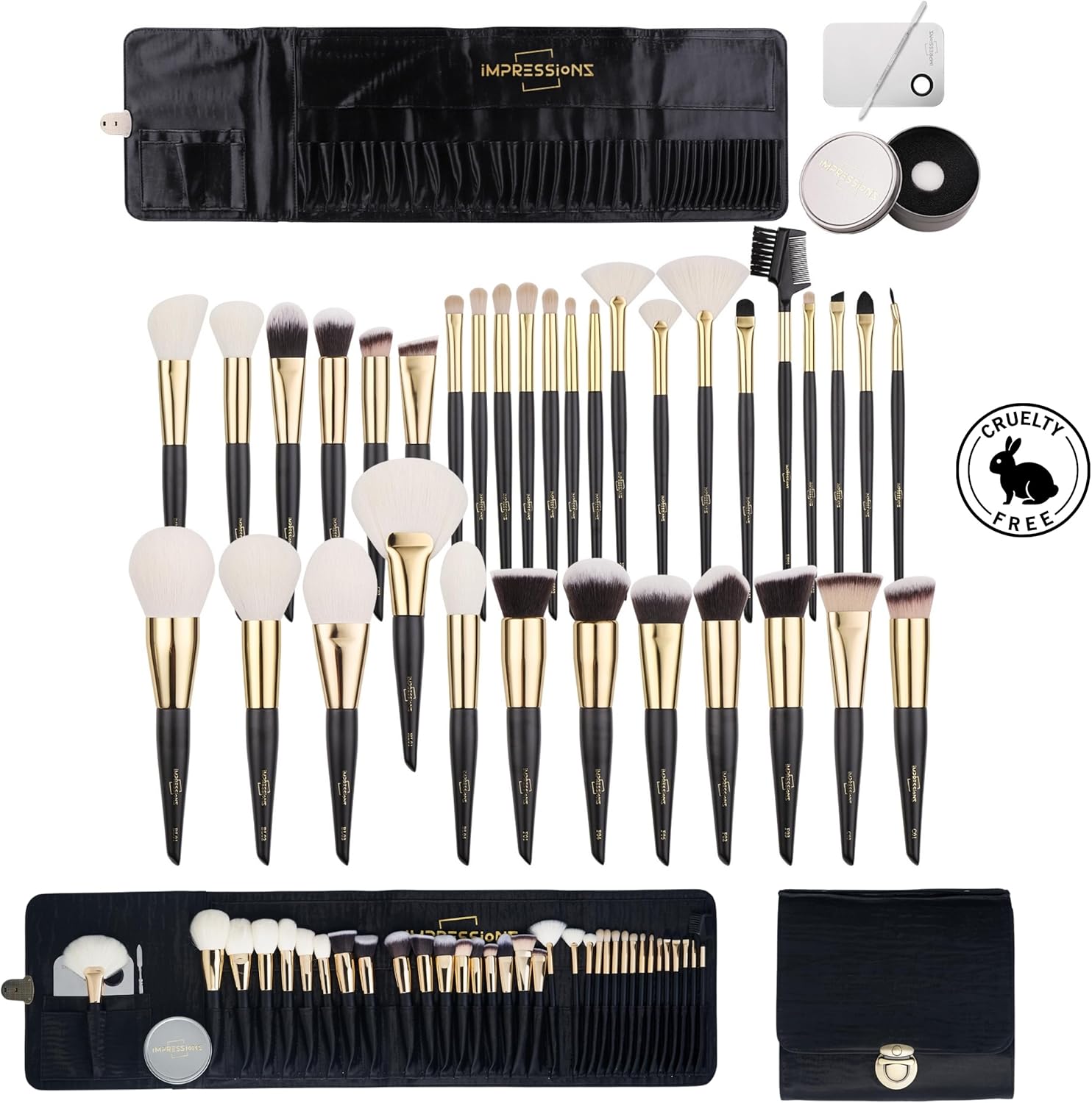 ImpressionZ Professional-Grade Luxury Makeup Brush Set - Cruelty-Free 34Pcs with Travel Bag – Synthetic & XGF Bristles Foundation, Blending, Face Powder, Concealers, Eyeshadows, Blush Makeup Brushes